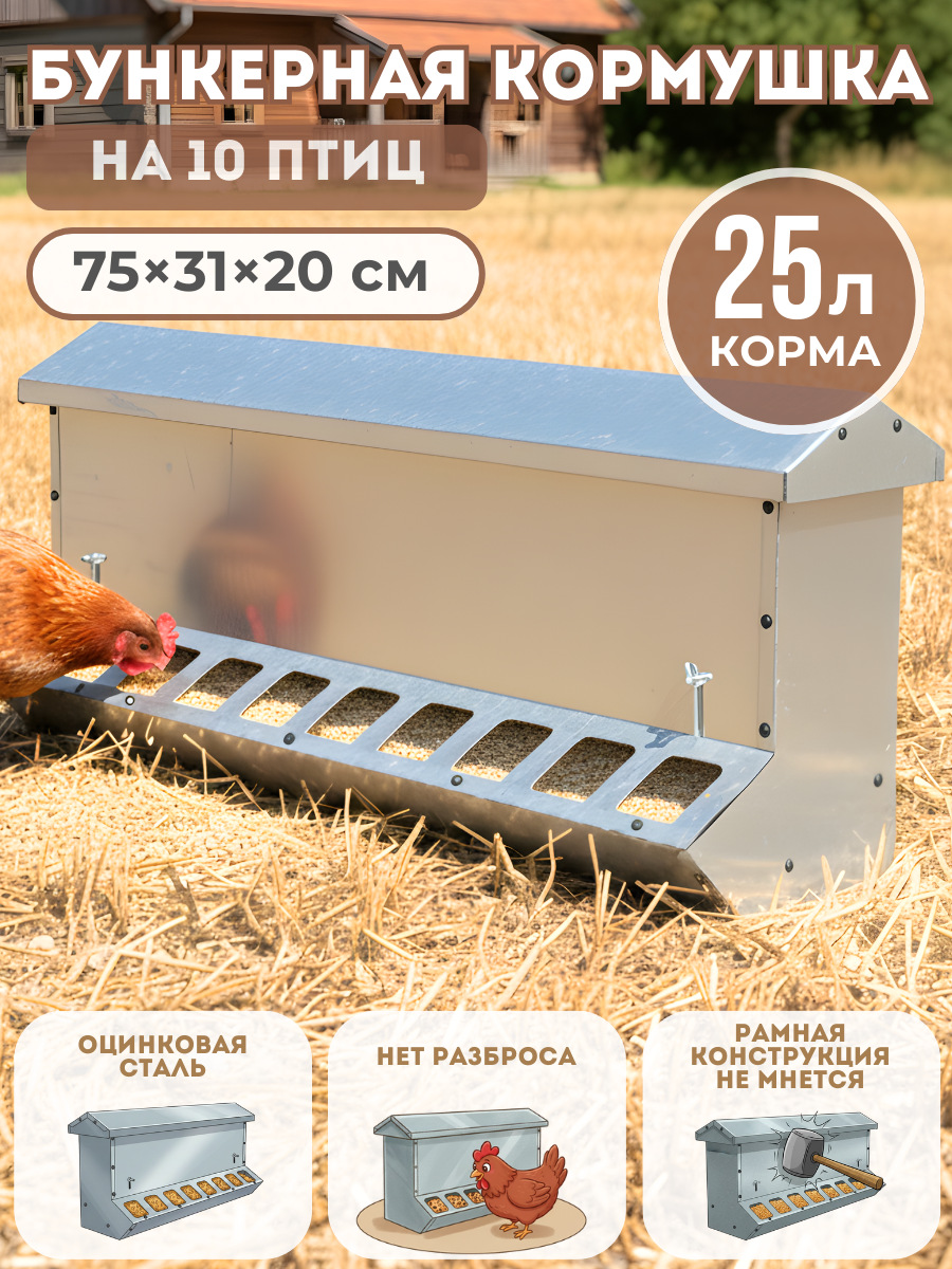 Бункерная кормушка для птицы Нетпотерь 25 л, односторонняя
