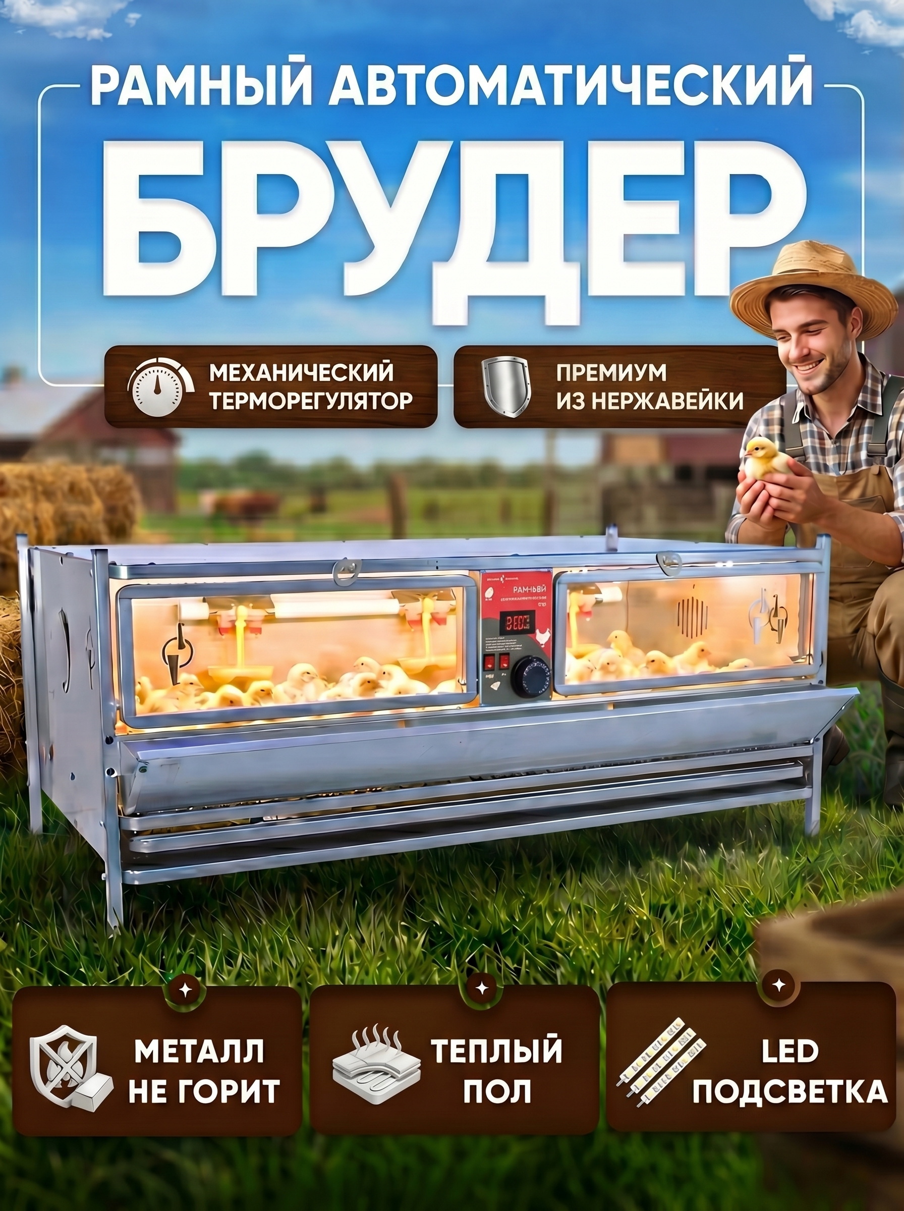 Брудер для цыплят на 100 голов рамный с теплым полом 0708